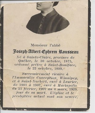 Photo: Partial Photo and Information on Father Joseph Albert Ephrem Rousseau 